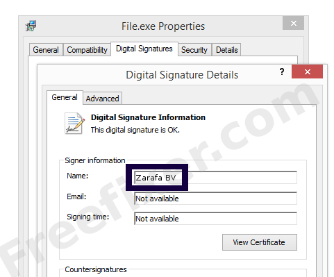 Screenshot of the Zarafa BV certificate